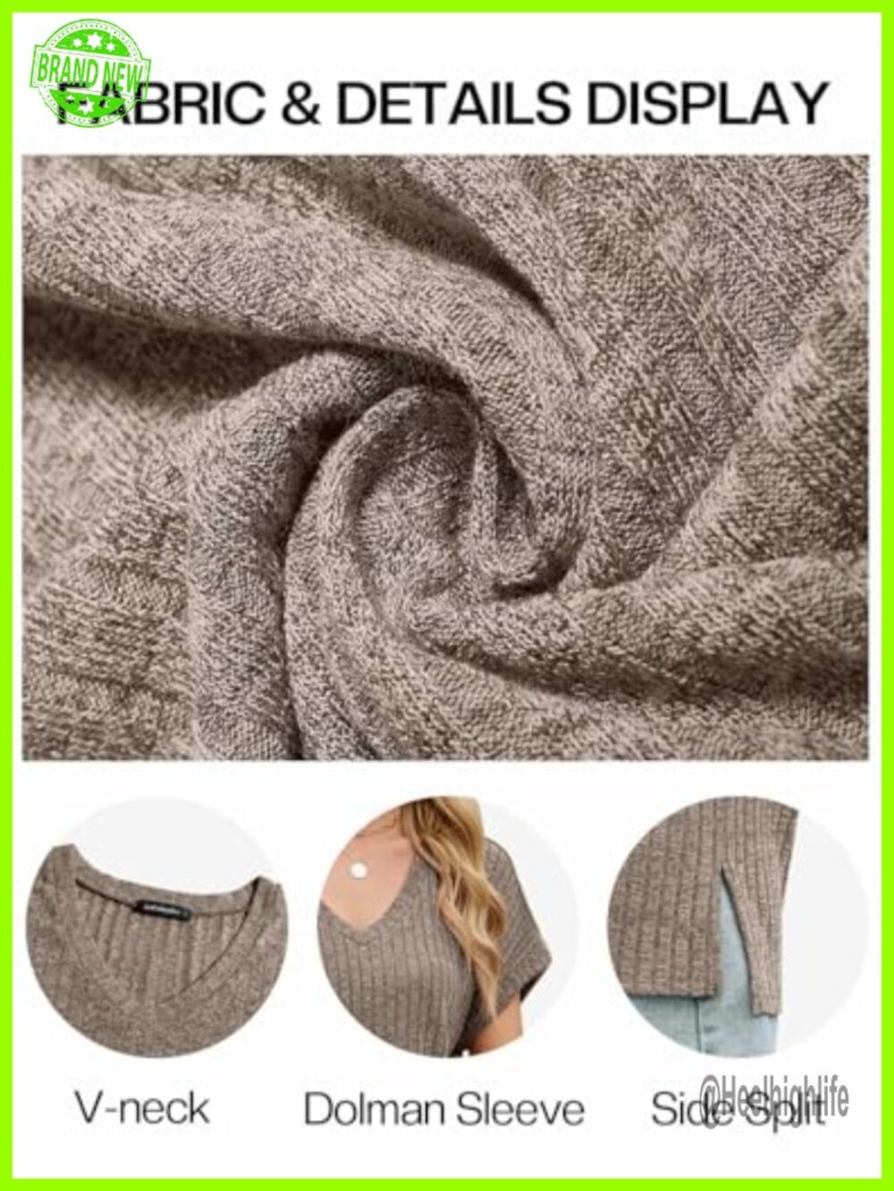 V Neck Short Sleeve Sweater Tunic with Side Split, Loose Fit Top - Picture 4 of 7